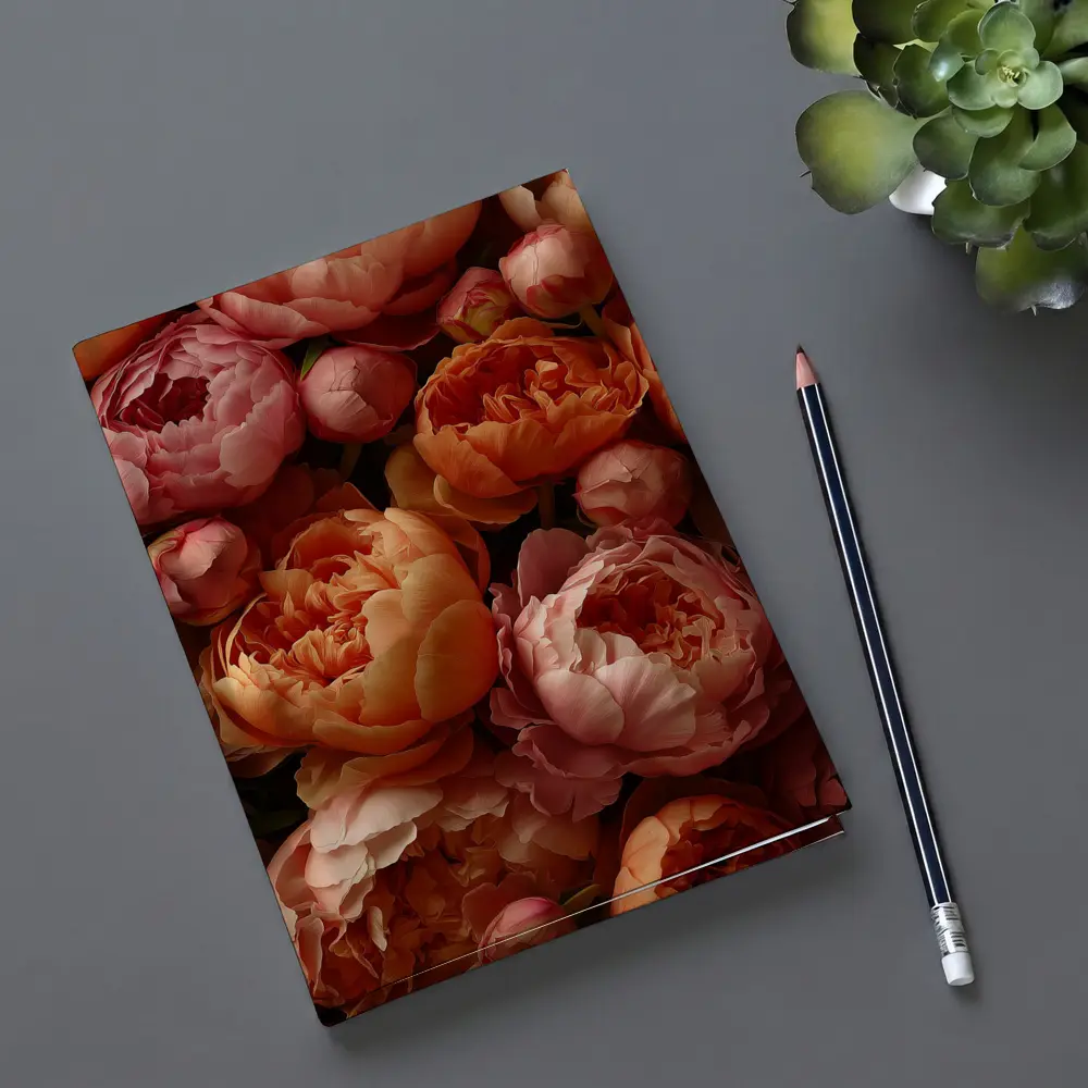 Pink and Orange Peonies Close Up Floral – Notebooks