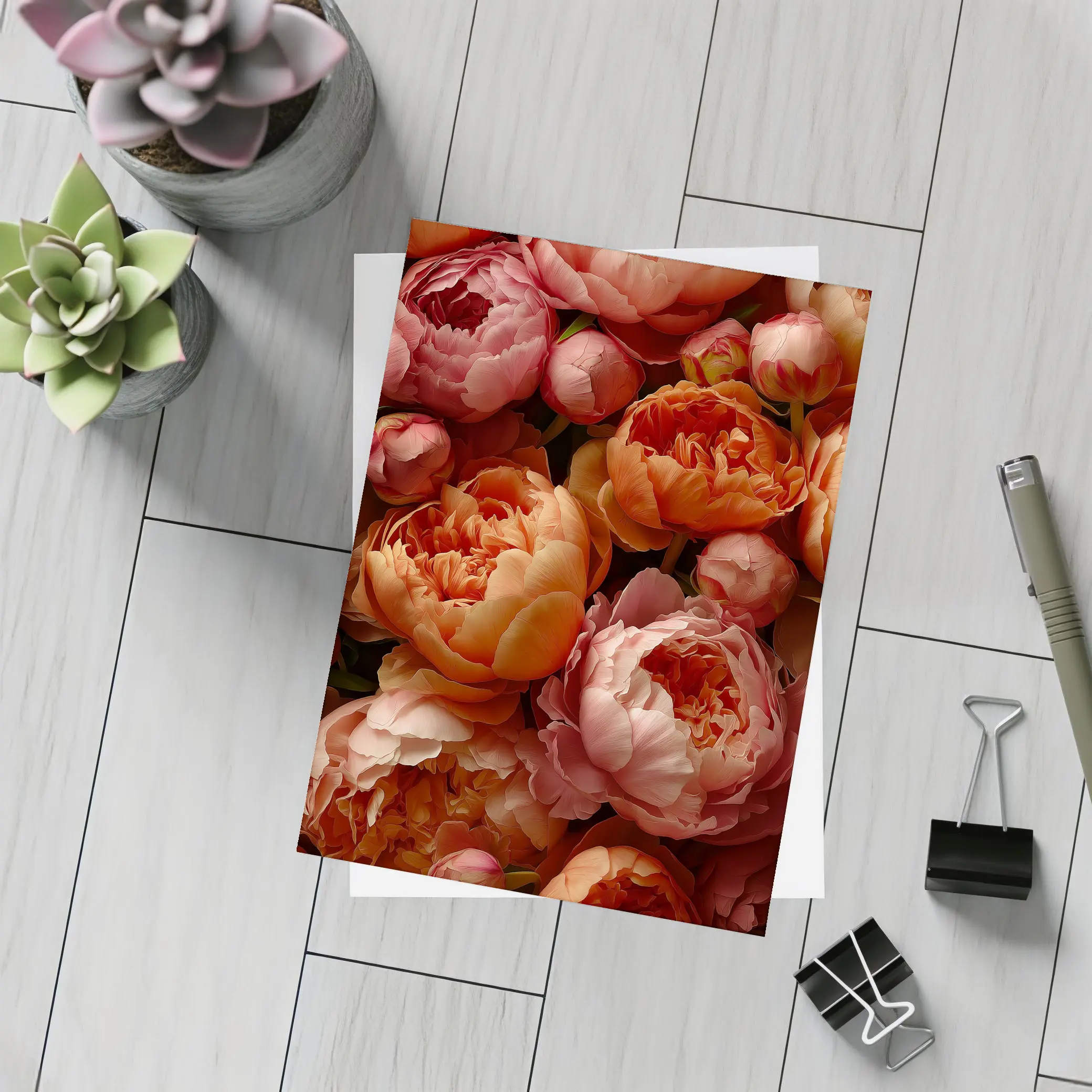 Pink and Orange Peonies Close Up Floral – Postcards