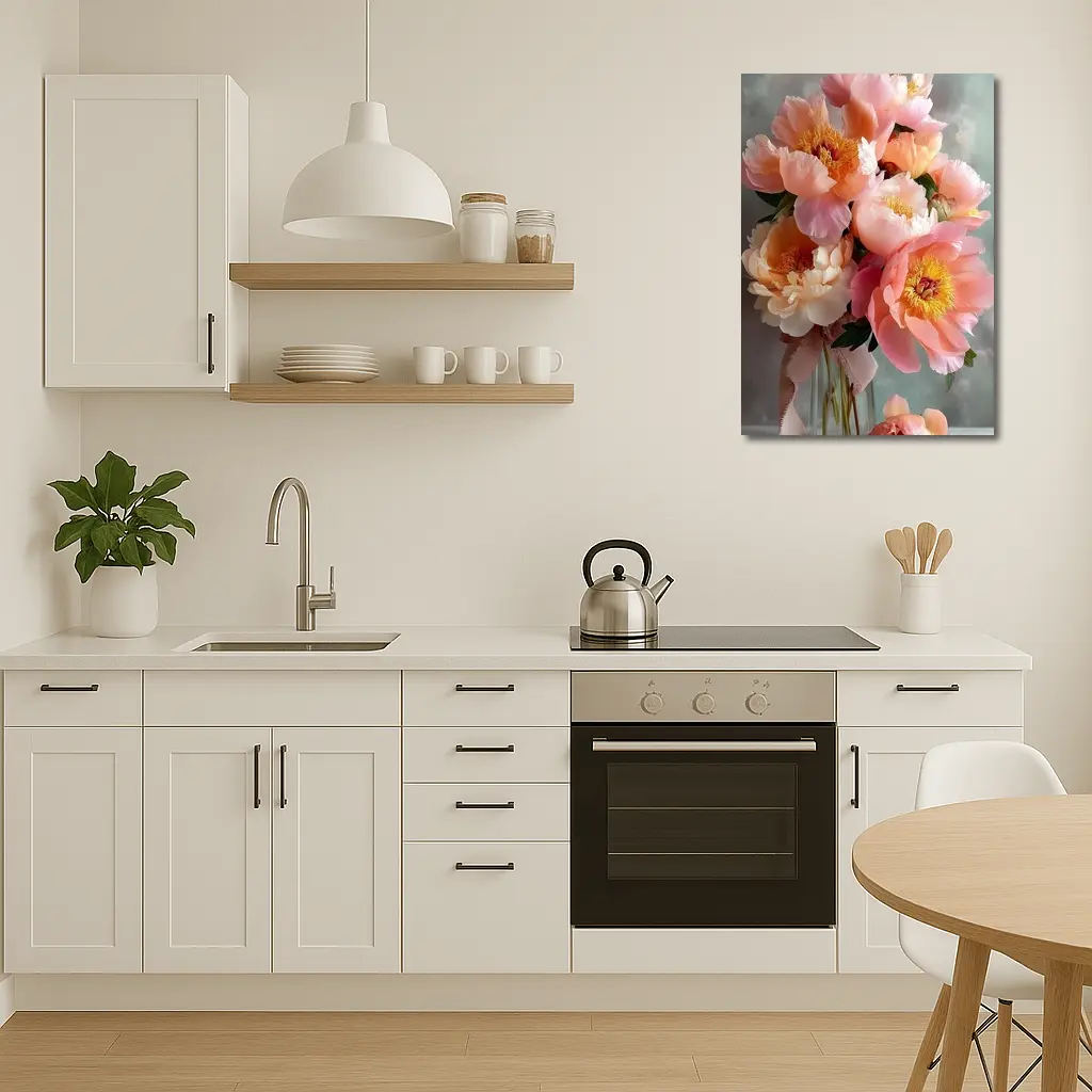 Pink Peony Bouquet In Glass Vase – Wall Art