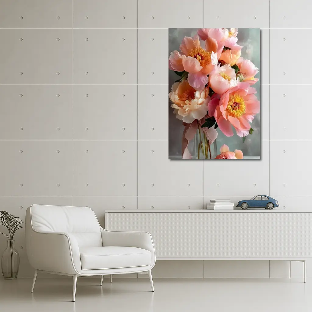 Pink Peony Bouquet In Glass Vase – Wall Art