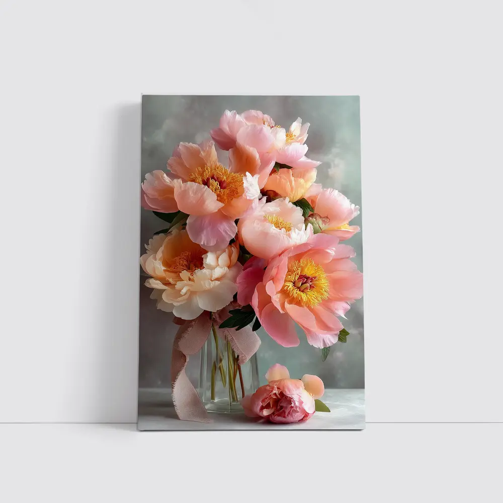 Pink Peony Bouquet In Glass Vase – Wall Art