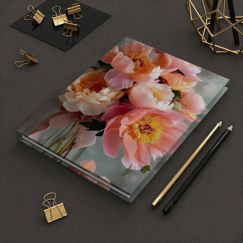 Pink Peony Bouquet In Glass Vase – Notebooks