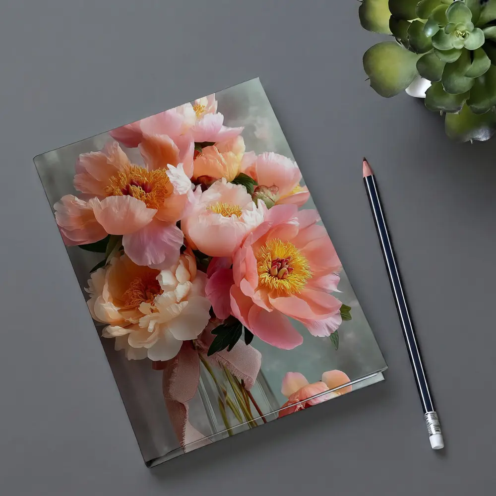 Pink Peony Bouquet In Glass Vase – Notebooks