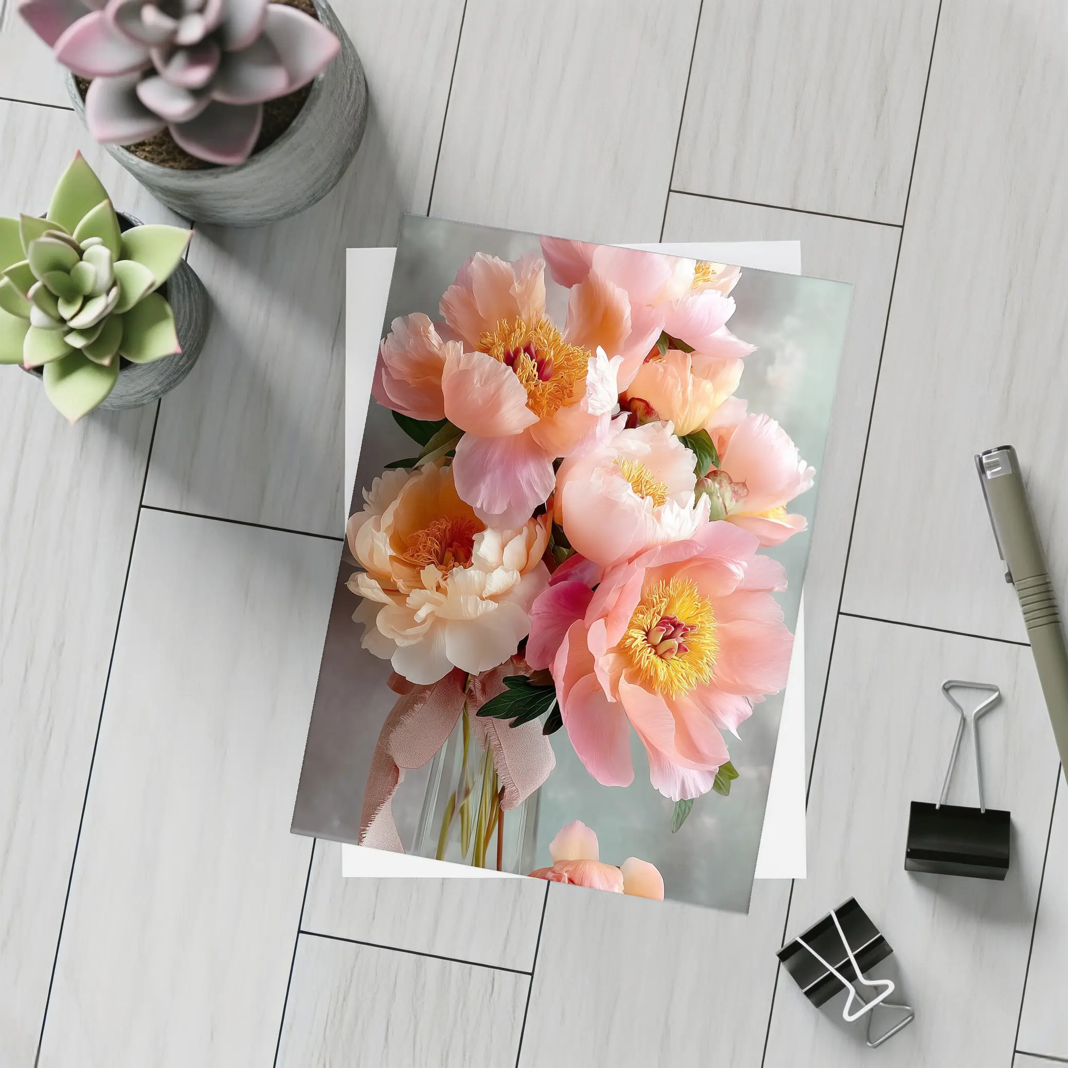 Pink Peony Bouquet In Glass Vase – Postcards