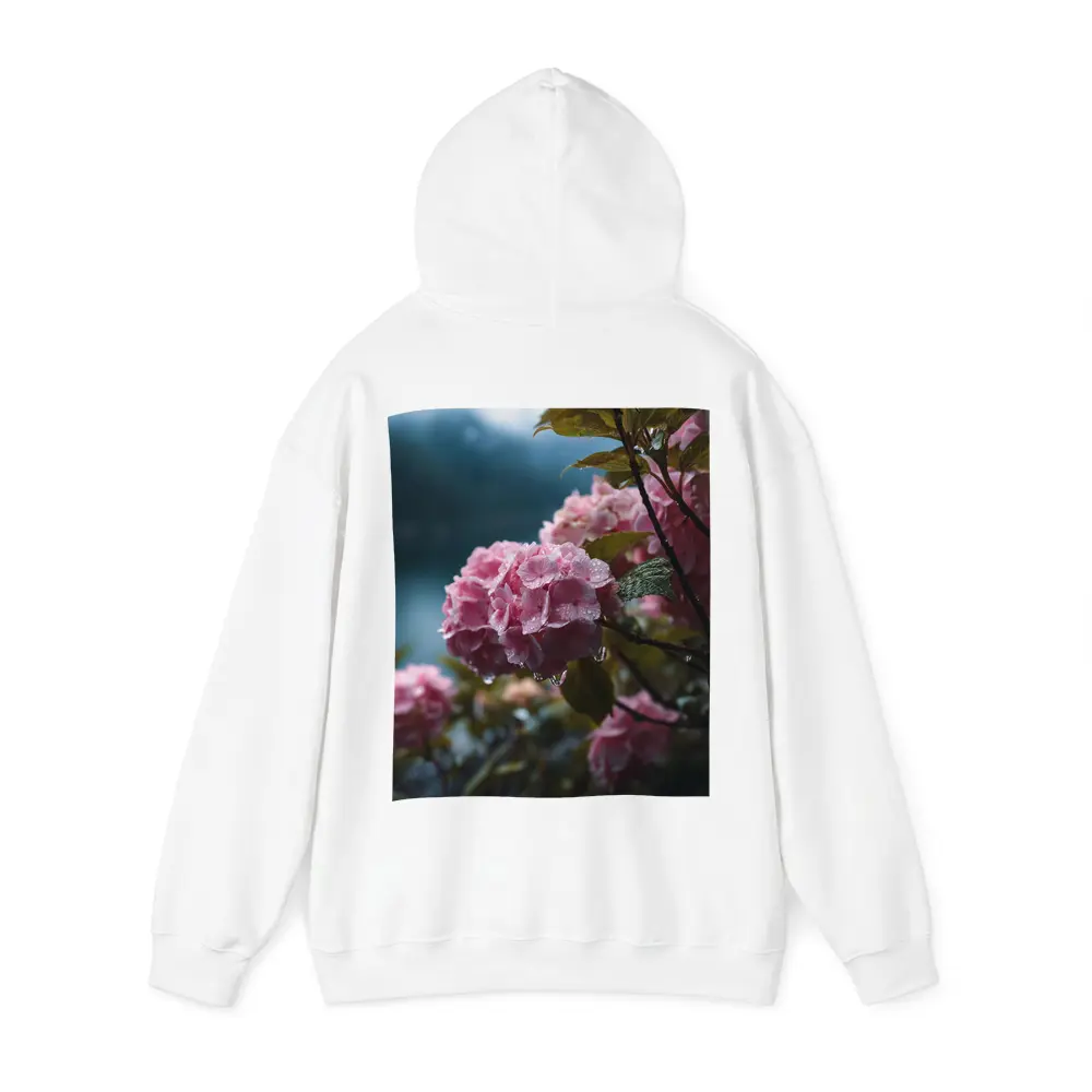 Pink Hydrangeas With Rain Drops Moody – Hoodies