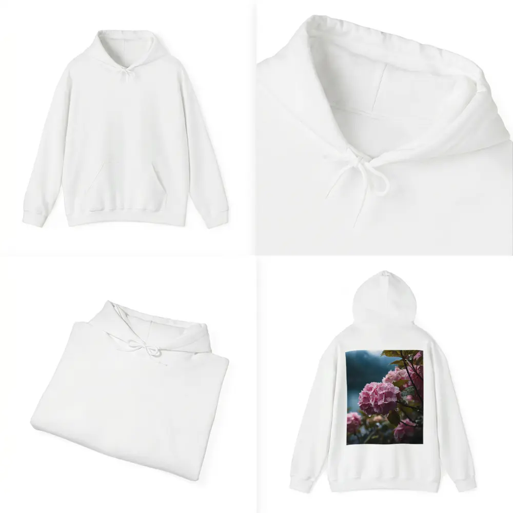 Pink Hydrangeas With Rain Drops Moody – Hoodies