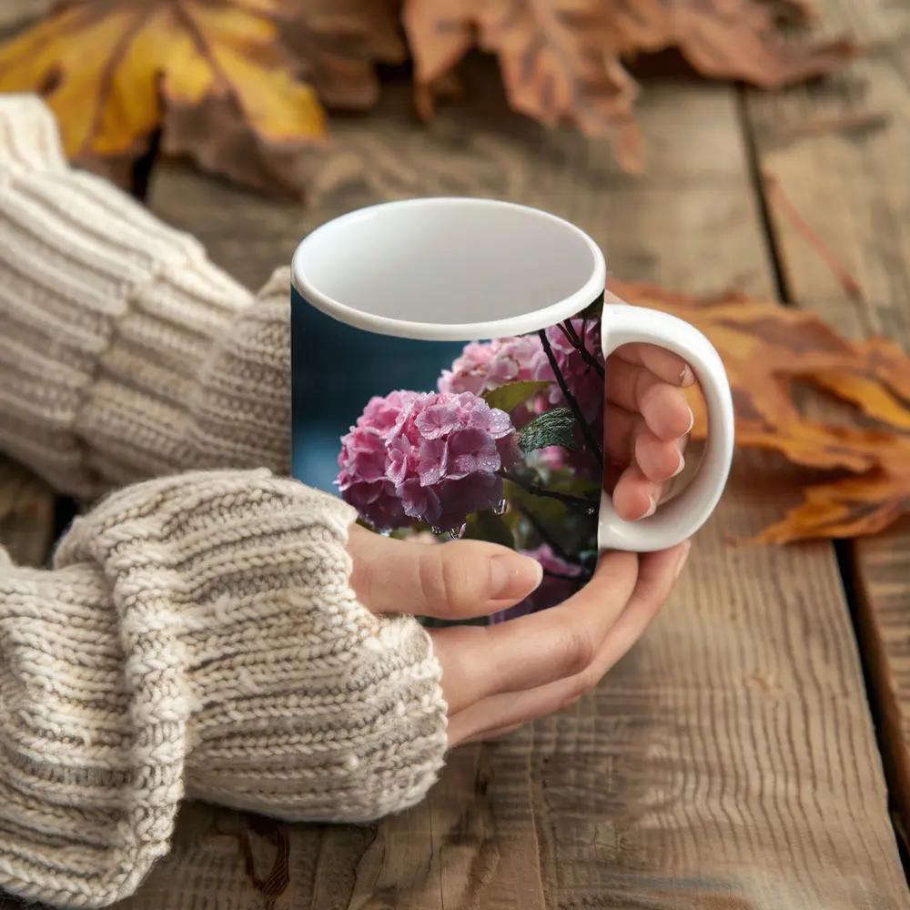 Pink Hydrangeas With Rain Drops Moody – Mugs