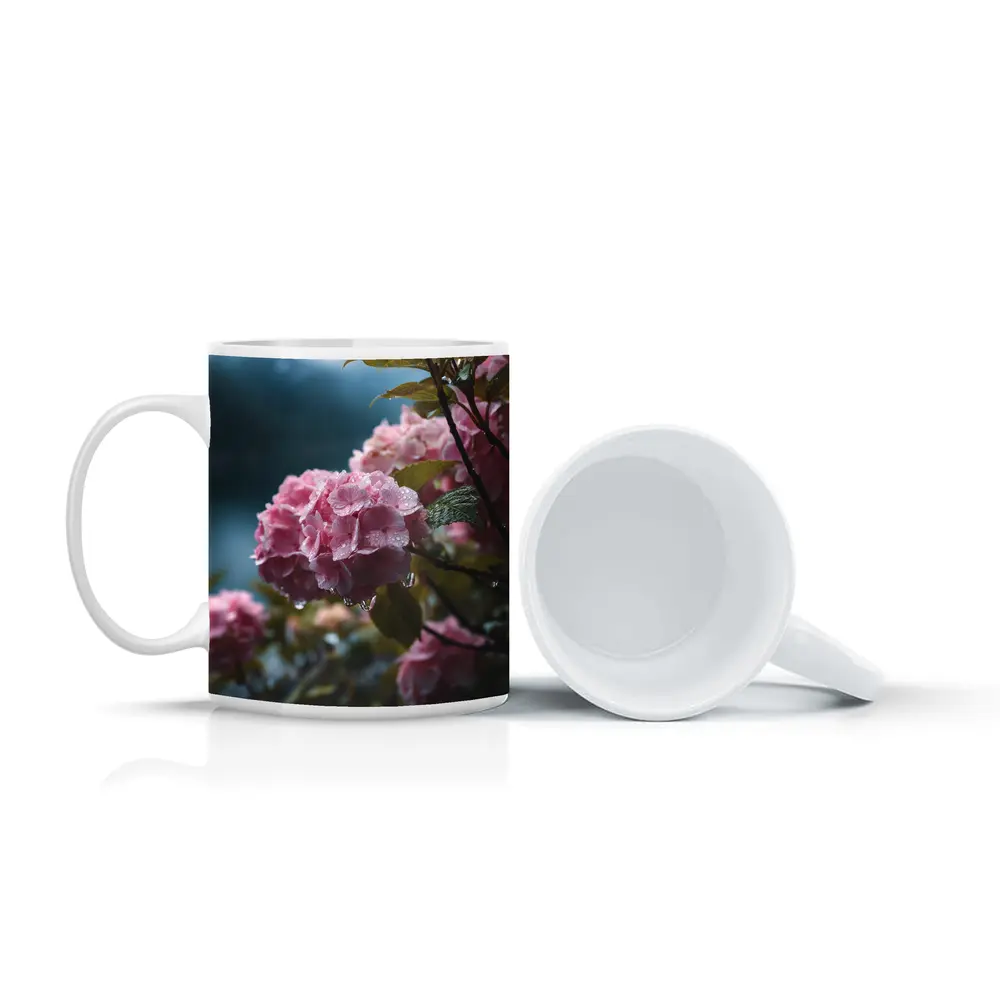 Pink Hydrangeas With Rain Drops Moody – Mugs