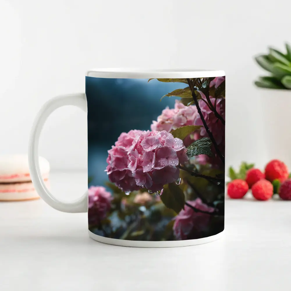 Pink Hydrangeas With Rain Drops Moody – Mugs