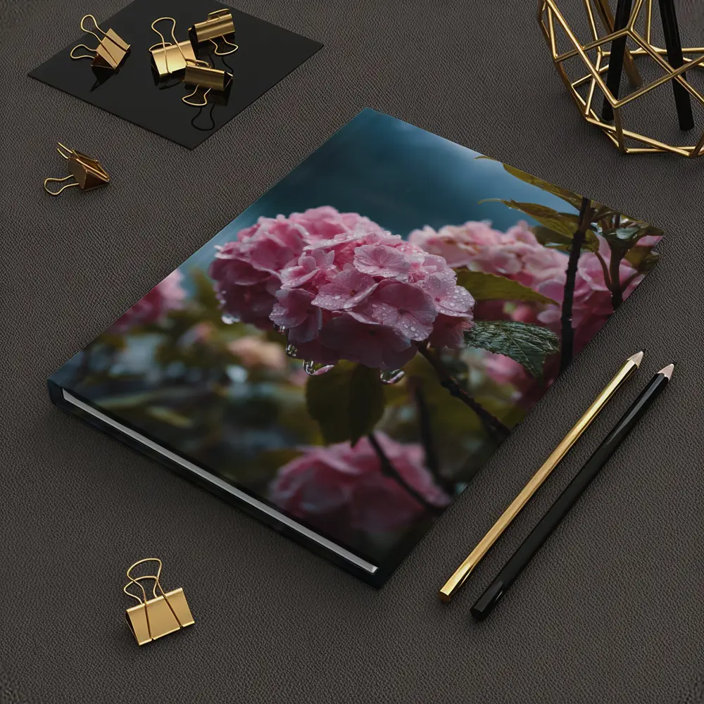 Pink Hydrangeas With Rain Drops Moody – Notebooks