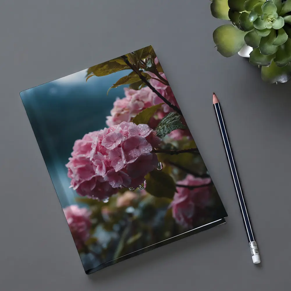 Pink Hydrangeas With Rain Drops Moody – Notebooks