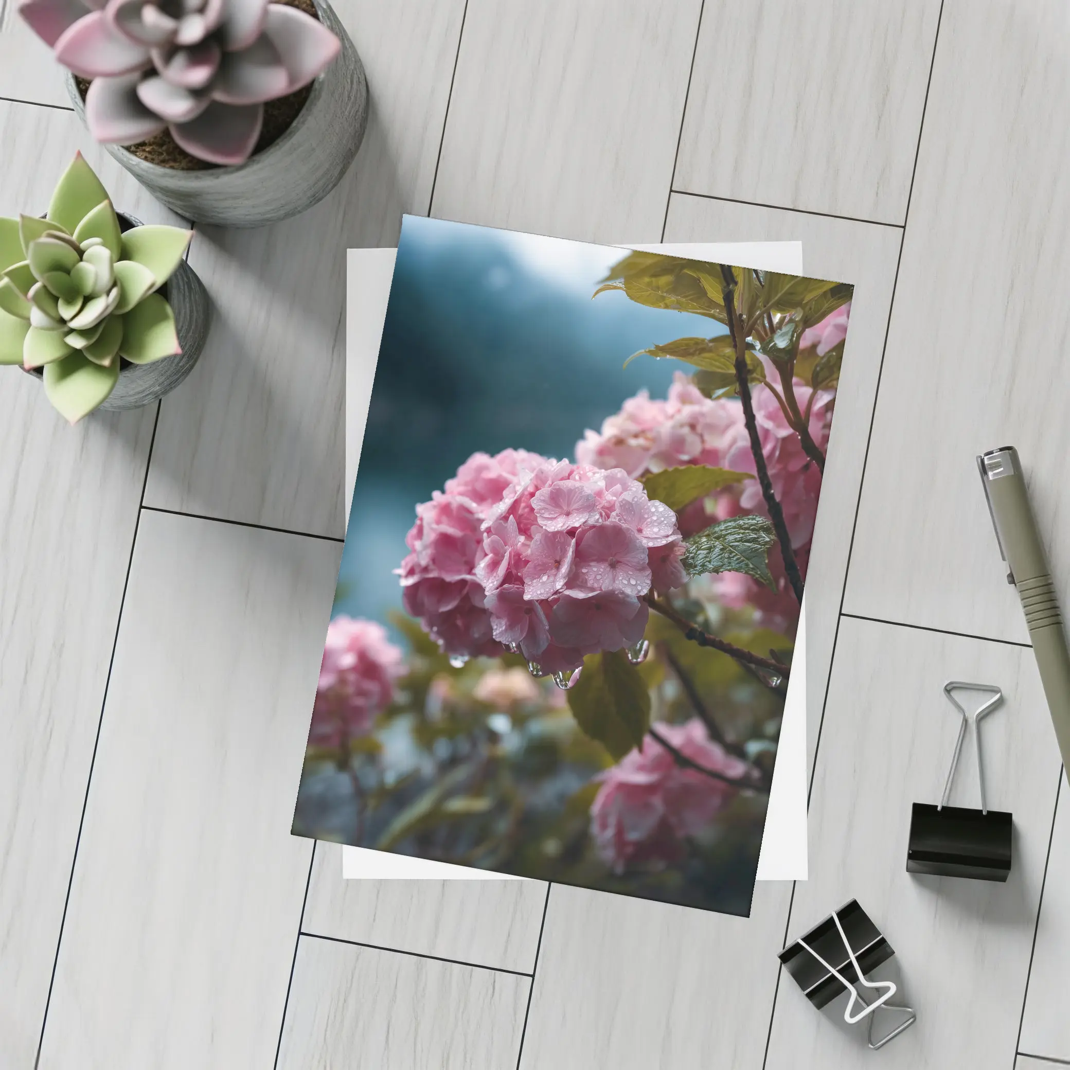 Pink Hydrangeas With Rain Drops Moody – Postcards