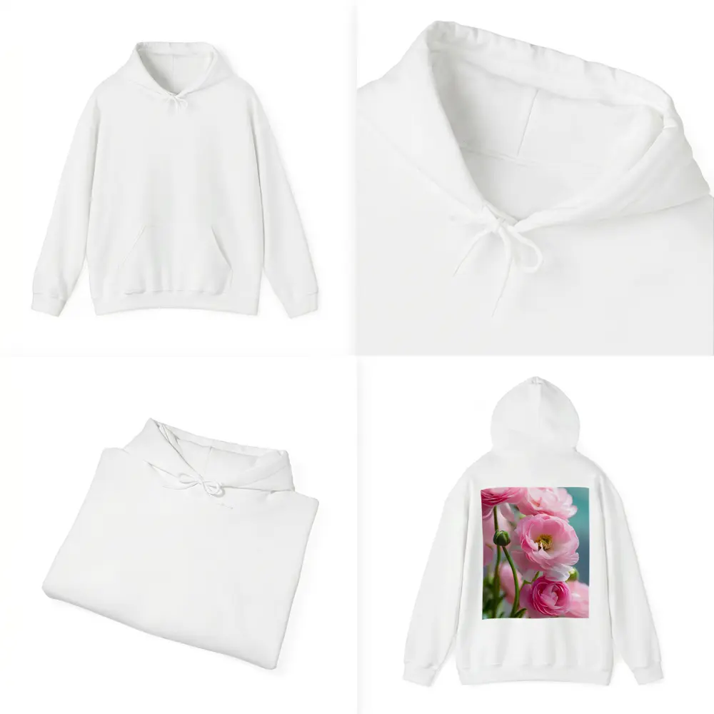 Pink Ranunculus Flowers Soft Blue Background – Hoodies