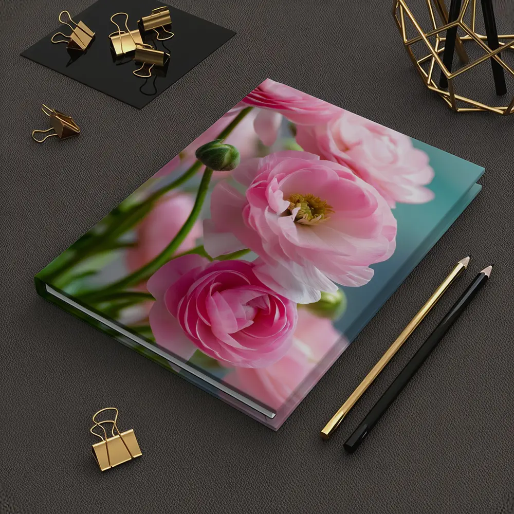 Pink Ranunculus Flowers Soft Blue Background – Notebooks