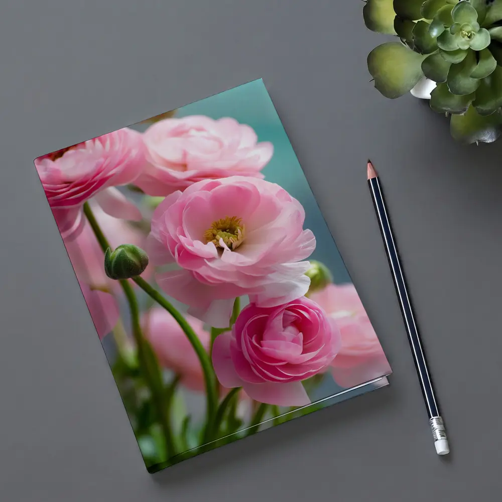 Pink Ranunculus Flowers Soft Blue Background – Notebooks