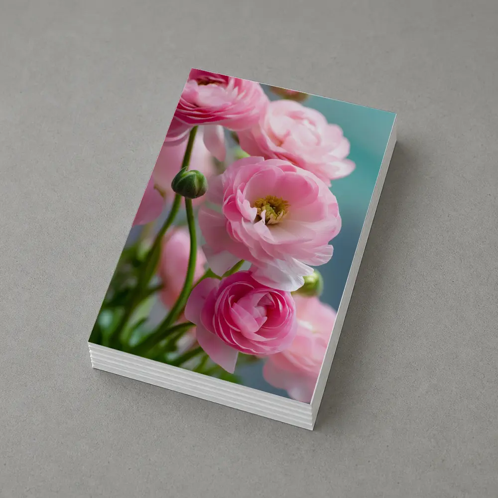 Pink Ranunculus Flowers Soft Blue Background – Postcards