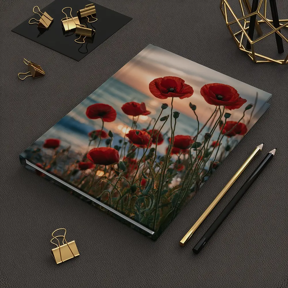 Red Poppies Blooming by Ocean Sunset – Notebooks