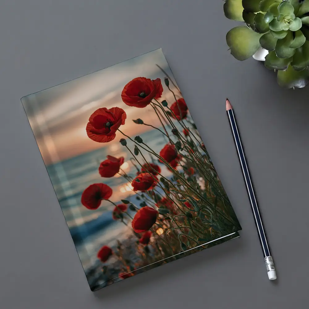Red Poppies Blooming by Ocean Sunset – Notebooks