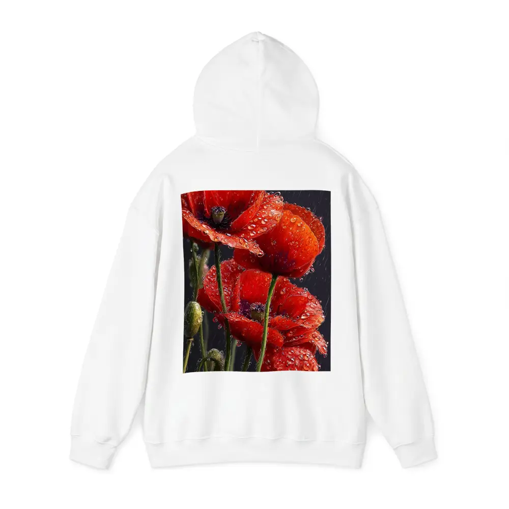 Red Poppies With Rain Drops Dark Background – Hoodies