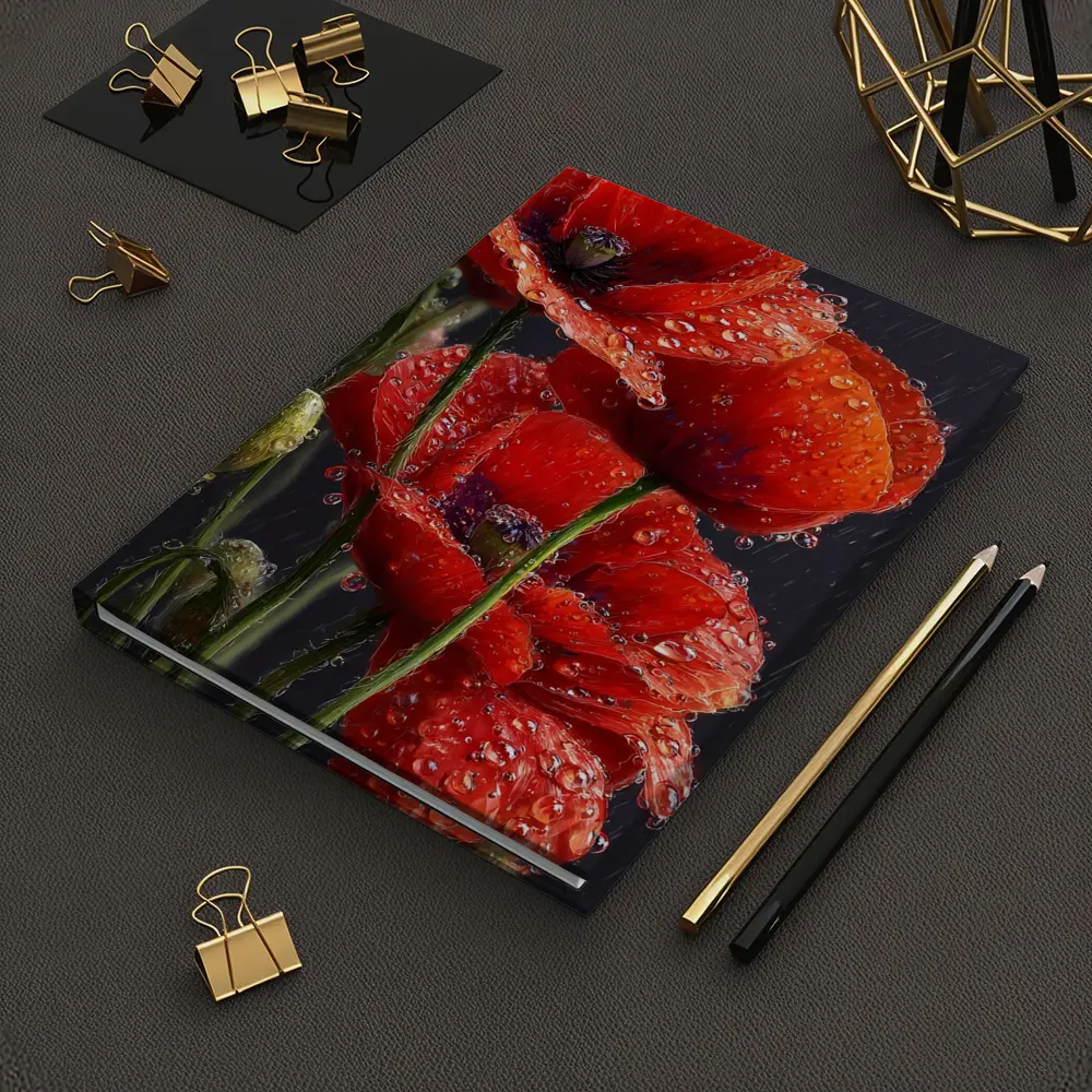 Red Poppies With Rain Drops Dark Background – Notebooks