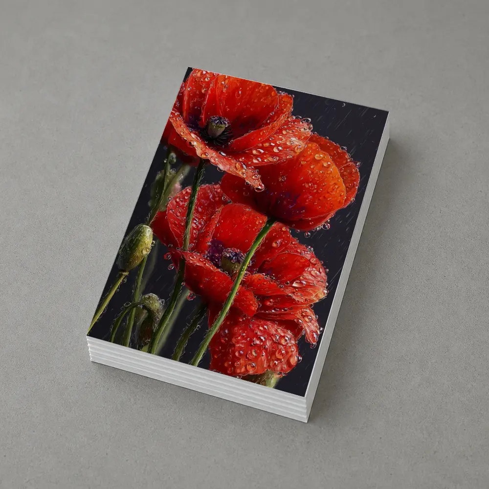 Red Poppies With Rain Drops Dark Background – Postcards