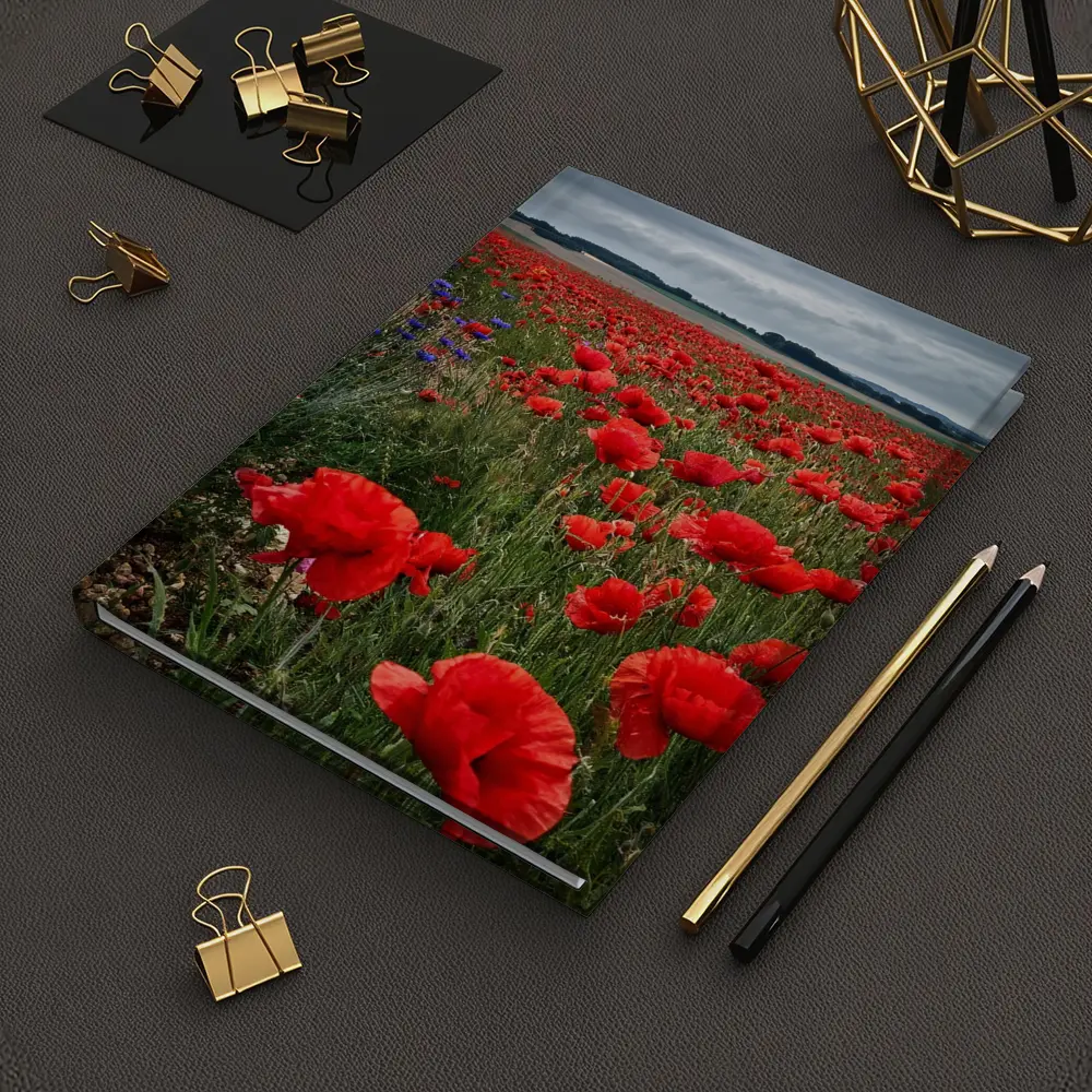 Red Poppies Field Under Cloudy Sky – Notebooks