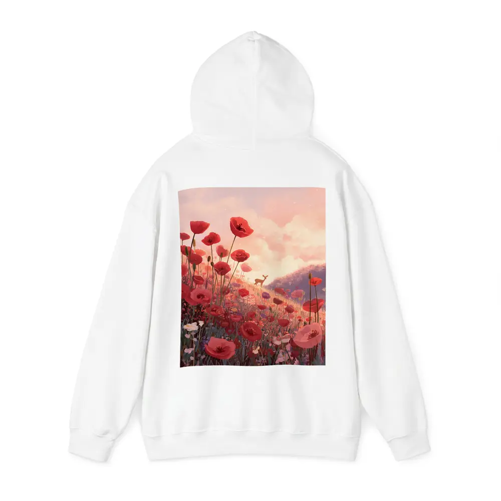 Red Poppies Field Deer Sunset Illustration – Hoodies