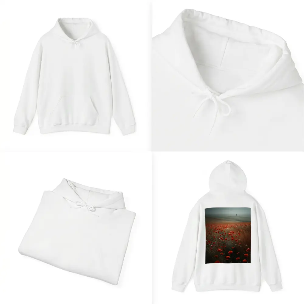 Red Poppies Field Misty Countryside Landscape – Hoodies