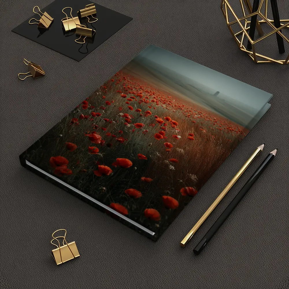 Red Poppies Field Misty Countryside Landscape – Notebooks
