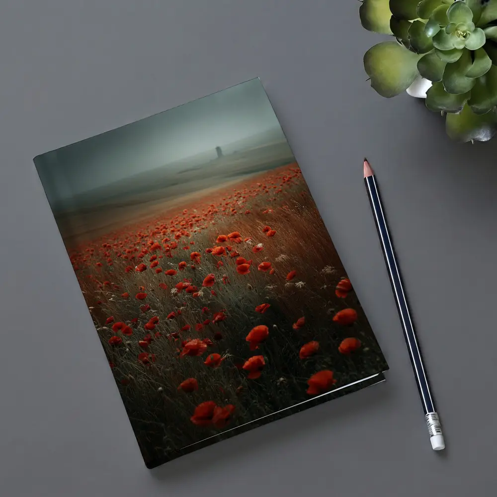 Red Poppies Field Misty Countryside Landscape – Notebooks