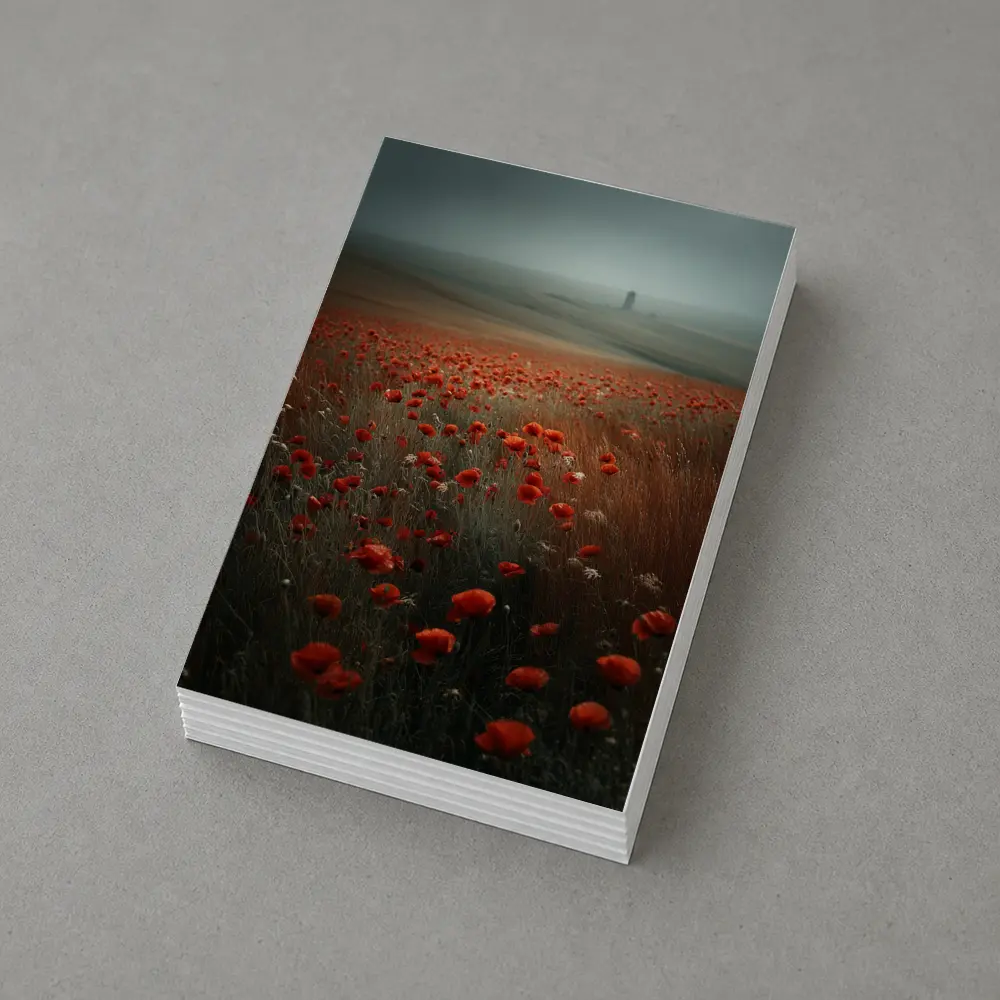 Red Poppies Field Misty Countryside Landscape – Postcards