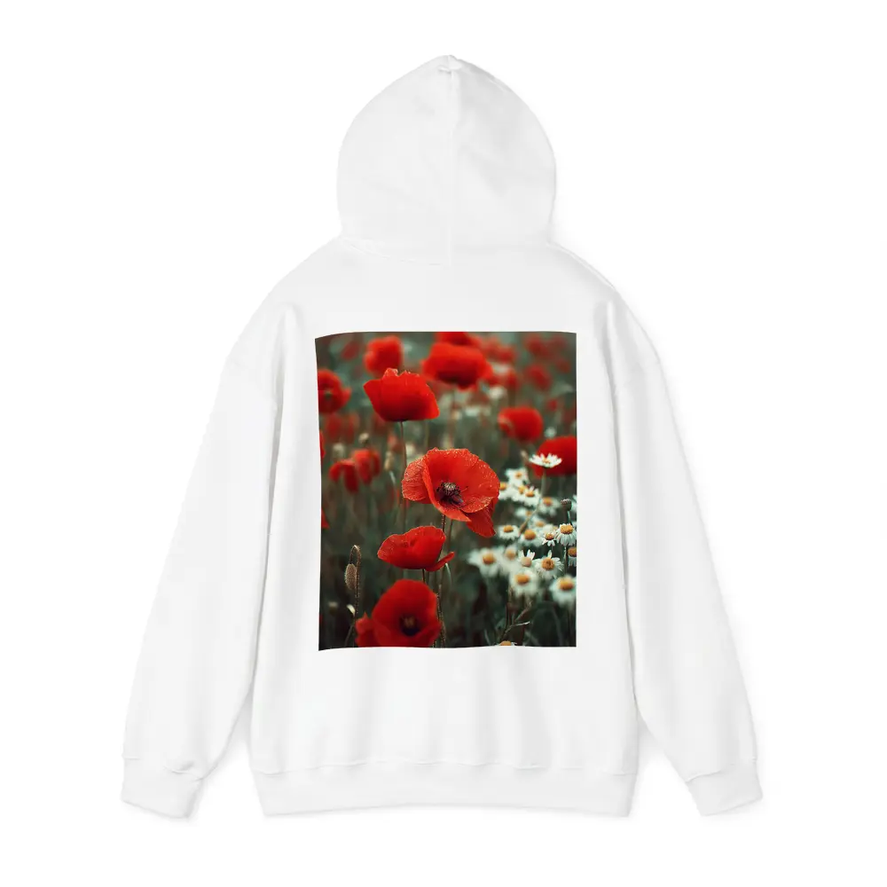 Red Poppies And Daisies Field Overcast Sky – Hoodies