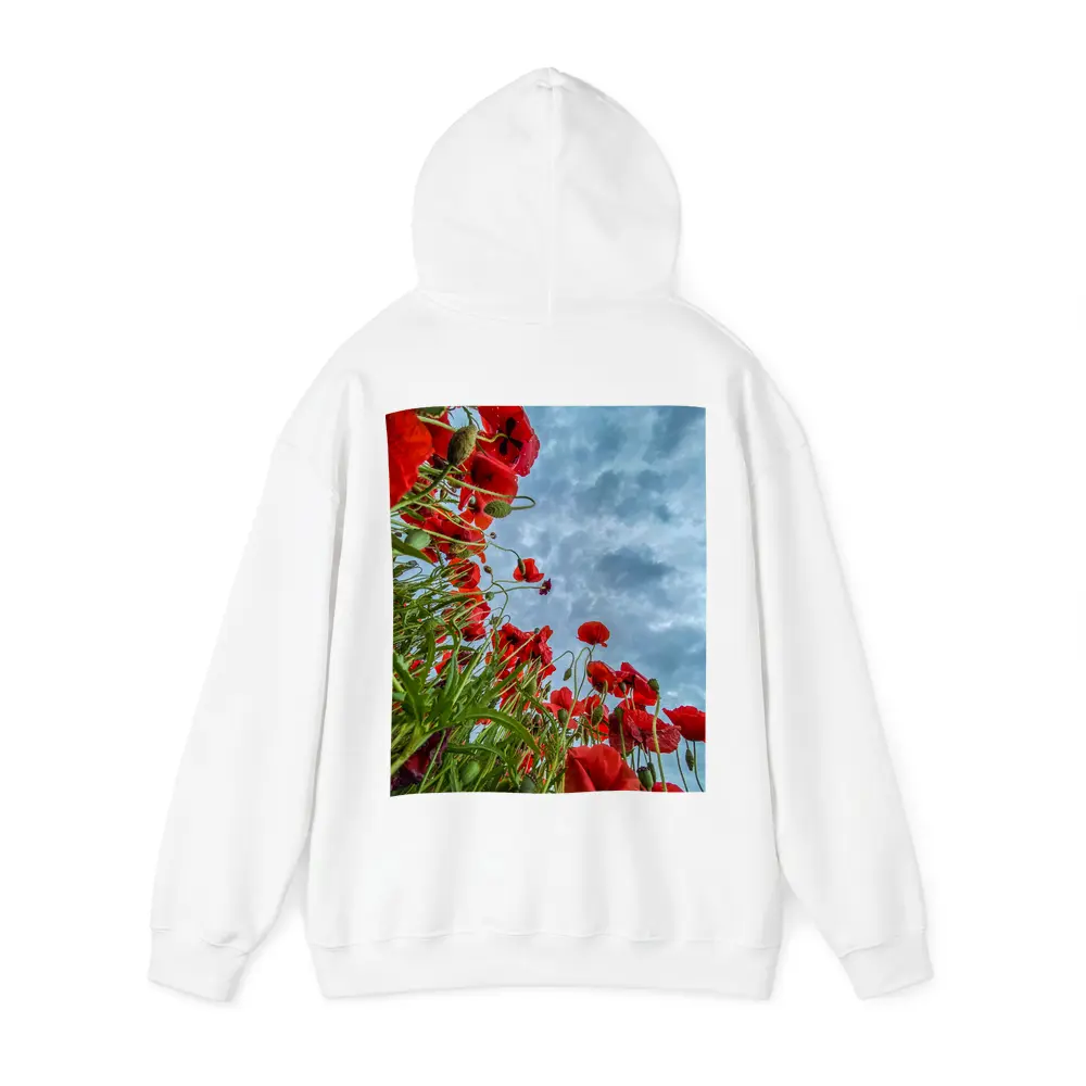 Red Poppies Field Against Cloudy Sky – Hoodies