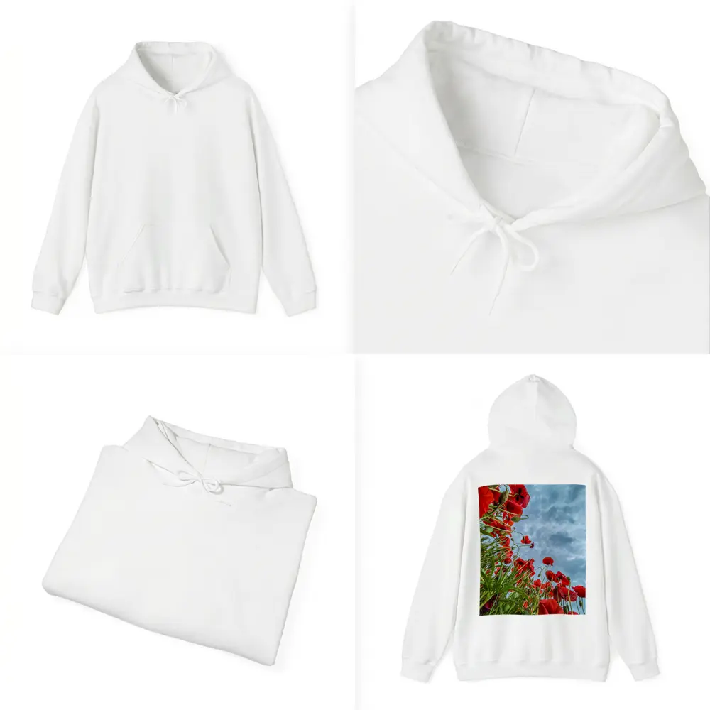 Red Poppies Field Against Cloudy Sky – Hoodies