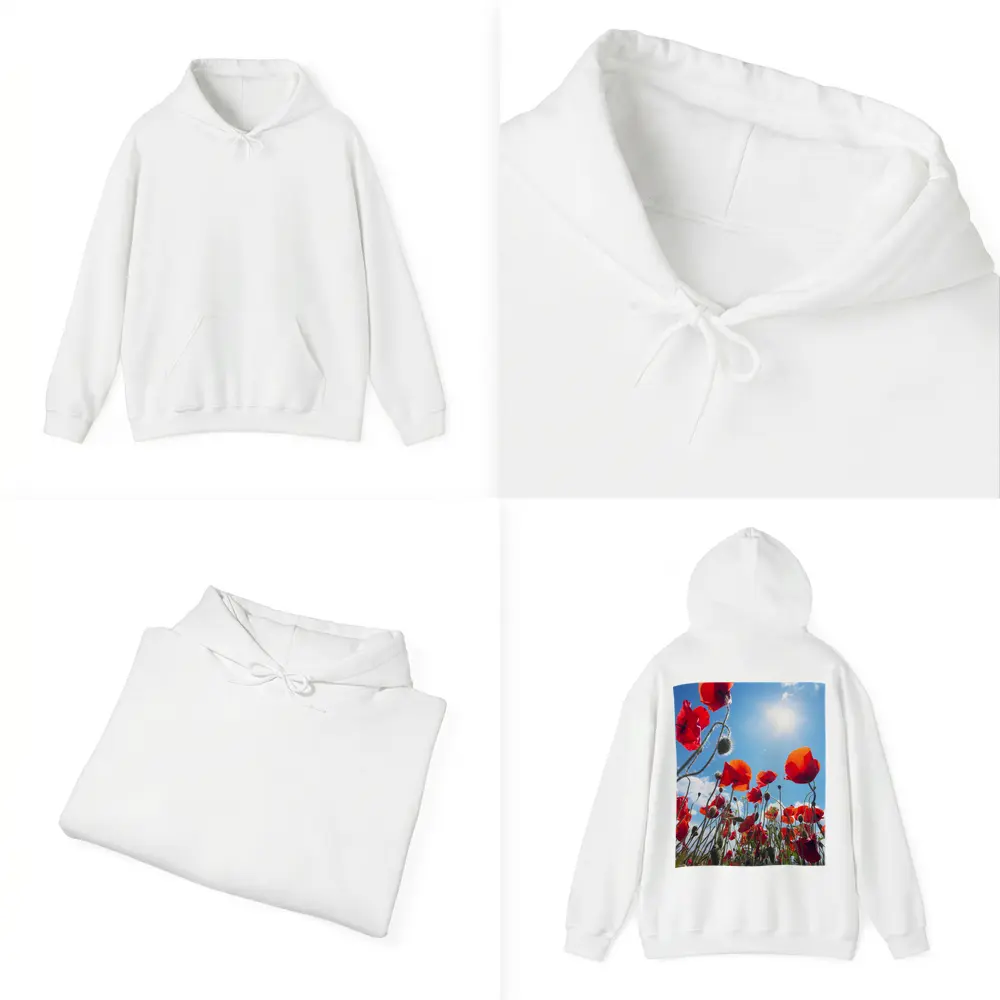 Red Poppies Field Against Sunny Blue Sky – Hoodies