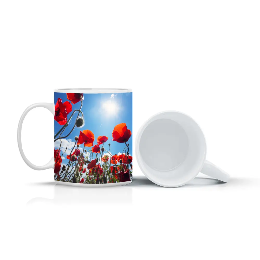 Red Poppies Field Against Sunny Blue Sky – Mugs