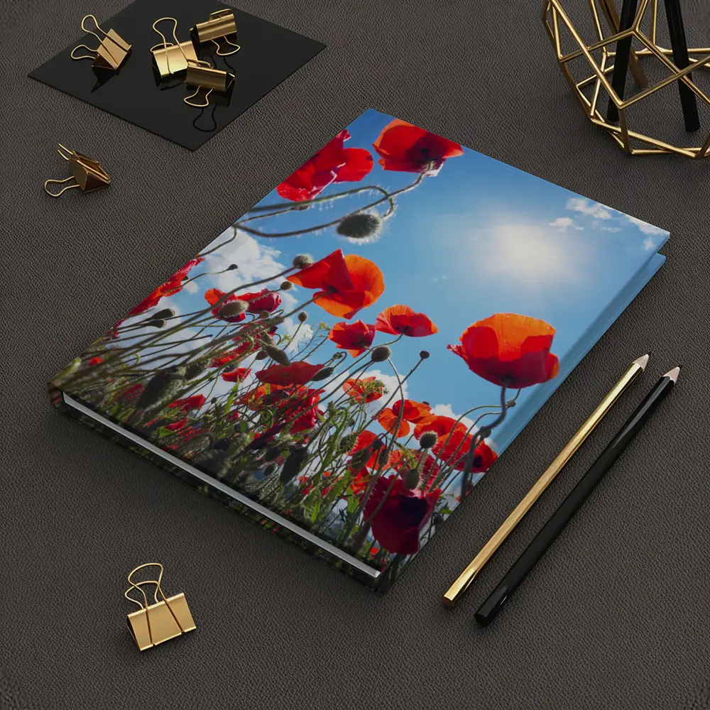 Red Poppies Field Against Sunny Blue Sky – Notebooks
