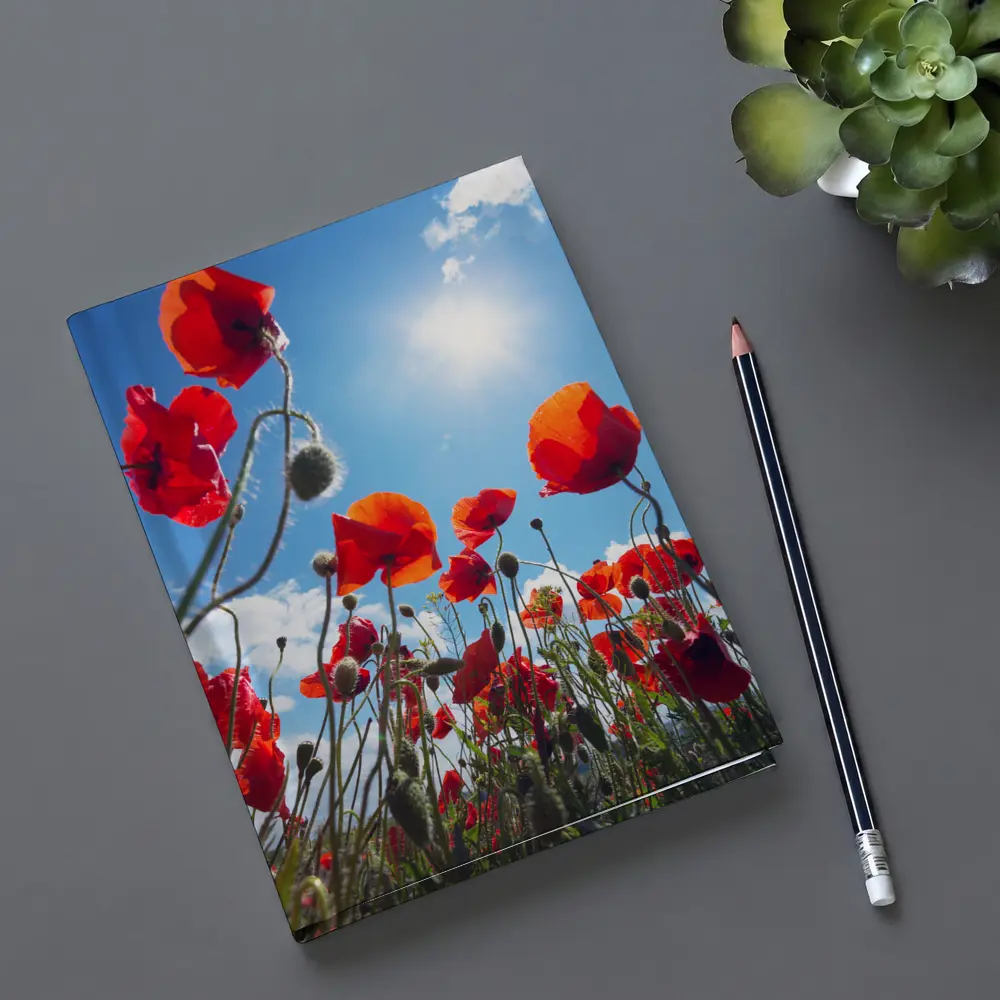 Red Poppies Field Against Sunny Blue Sky – Notebooks