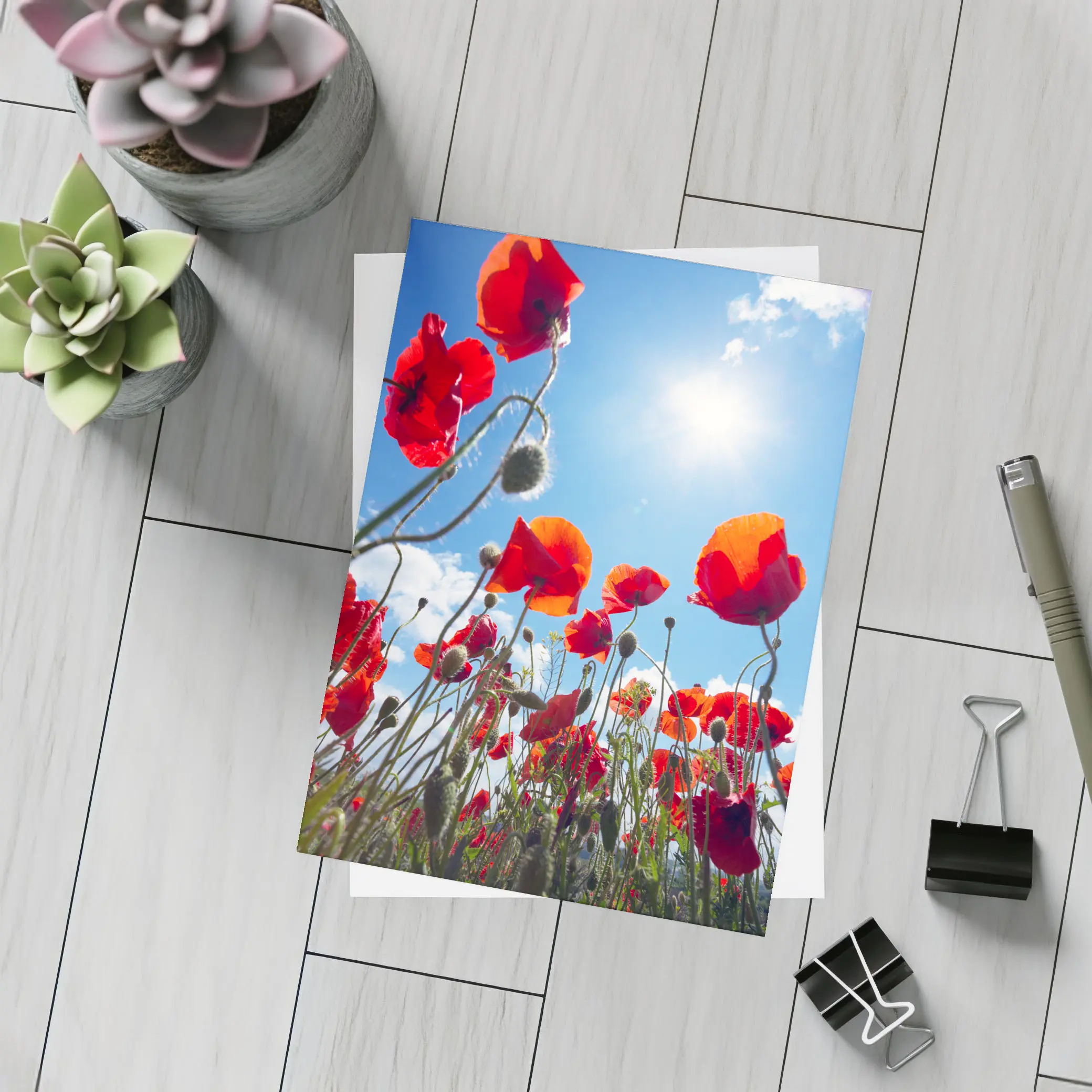 Red Poppies Field Against Sunny Blue Sky – Postcards