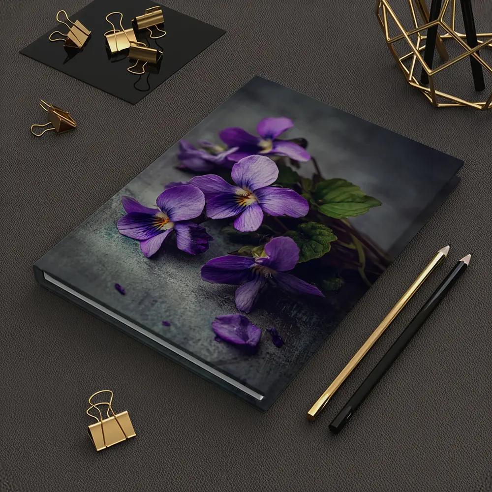 Purple Violet Flowers On Gray Background – Notebooks