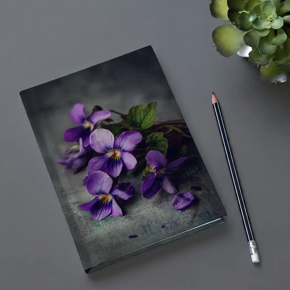 Purple Violet Flowers On Gray Background – Notebooks