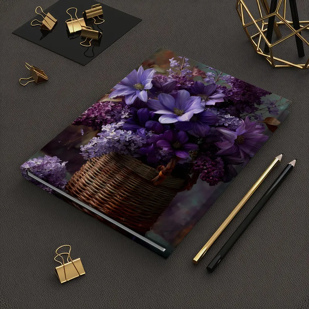 Purple Lilac Dahlias Wicker Basket Floral Arrangement – Notebooks