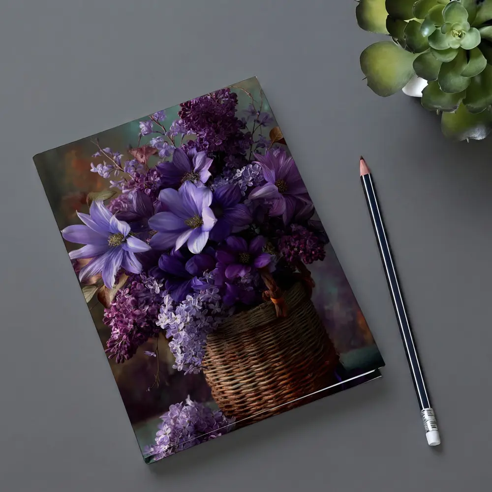 Purple Lilac Dahlias Wicker Basket Floral Arrangement – Notebooks