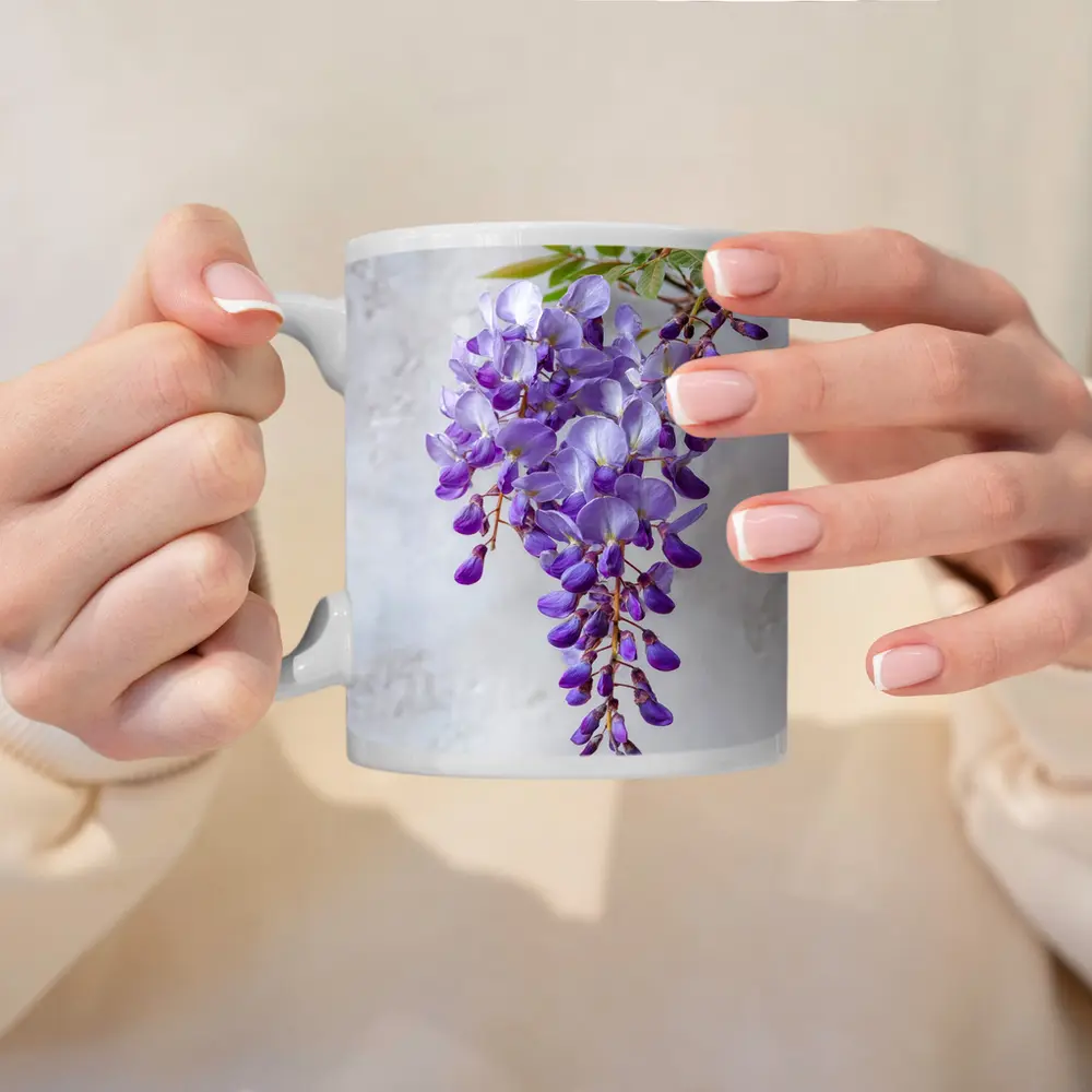 Wisteria Purple Flowers Hanging Gray Background – Mugs