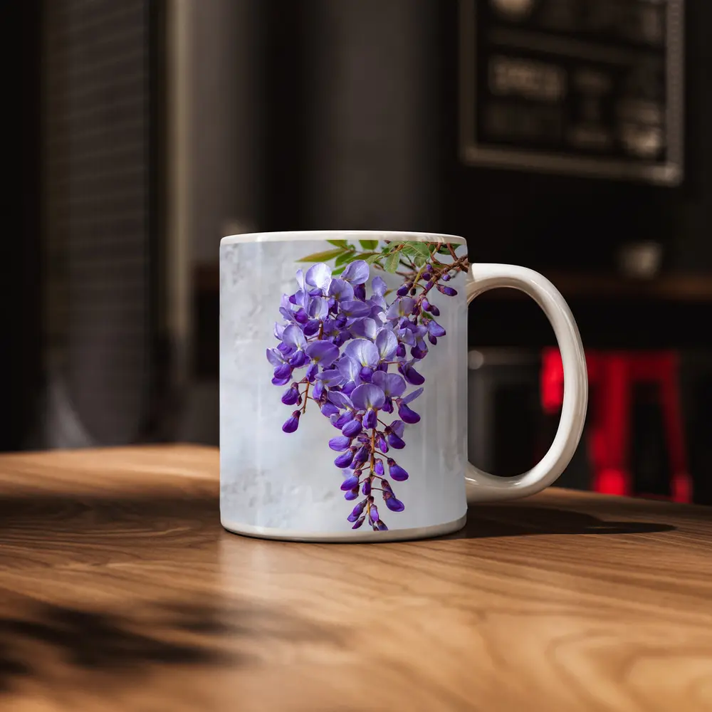 Wisteria Purple Flowers Hanging Gray Background – Mugs
