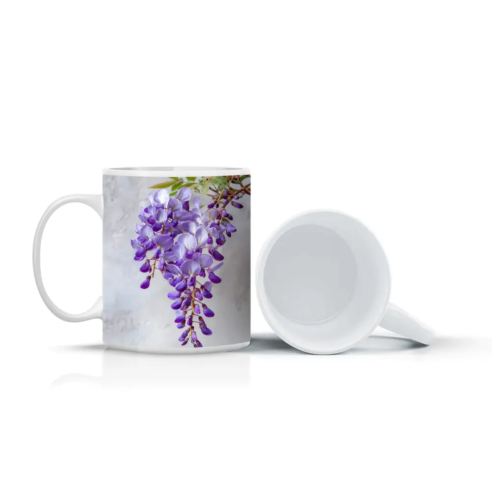 Wisteria Purple Flowers Hanging Gray Background – Mugs