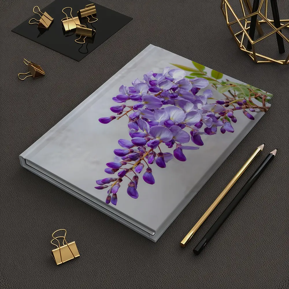 Wisteria Purple Flowers Hanging Gray Background – Notebooks