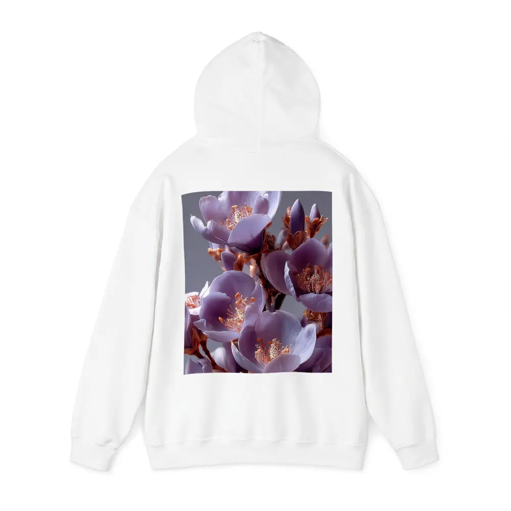 Purple Flowers Golden Stamens Gray Background – Hoodies