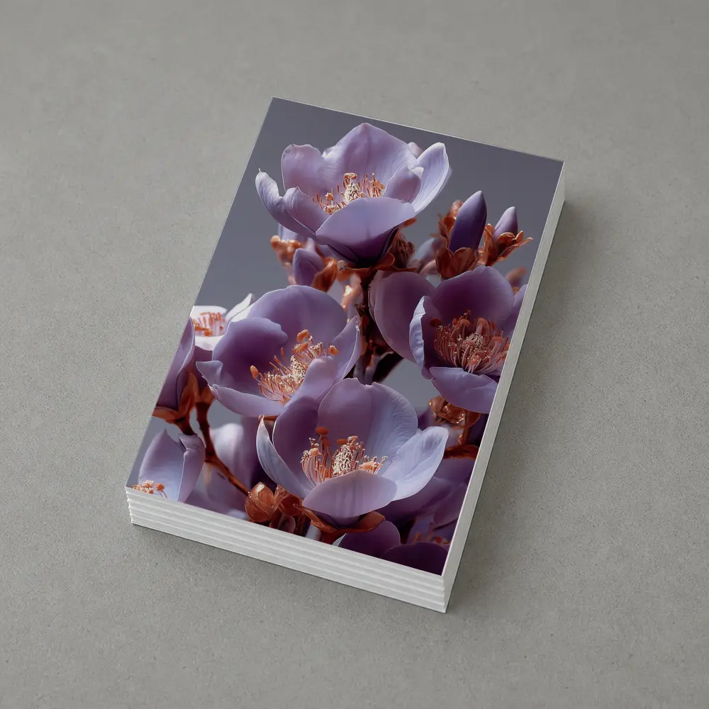 Purple Flowers Golden Stamens Gray Background – Postcards