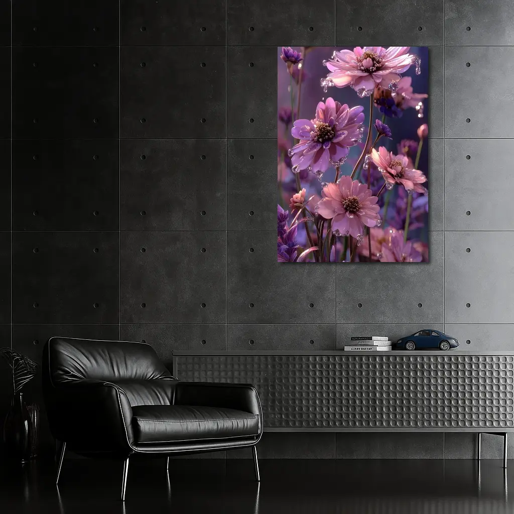 Pink Purple Cosmos Flowers With Water Droplets – Wall Art